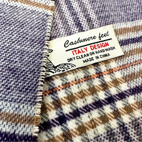 ITALY DESIGN Cashmere Feel Purple Tan Tartan Plaid Scarf - Picture 2 of 6
